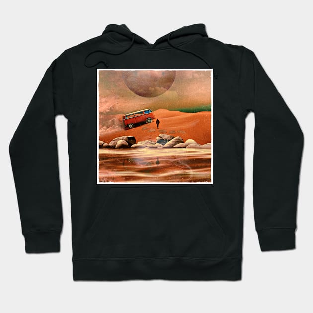 Surreal Science Fiction Alien Planet with Camper Van and Traveler Hoodie by OrionLodubyal